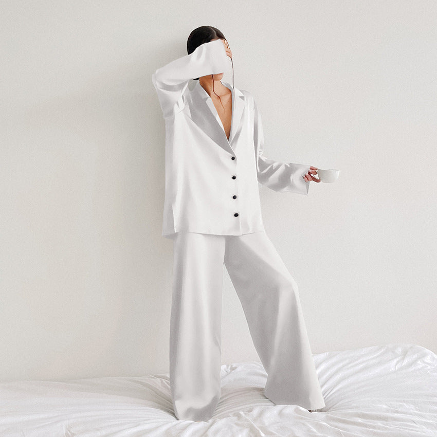 Noélya - Set Pigiama da Donna in Satin Lussuoso con Maglietta a Maniche Lunghe e Pantaloni Lunghi
