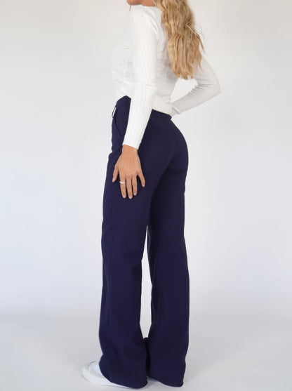 Floréa - Elegante Pantaloni Stretch a Vita Alta con Gamba Dritta per Donne