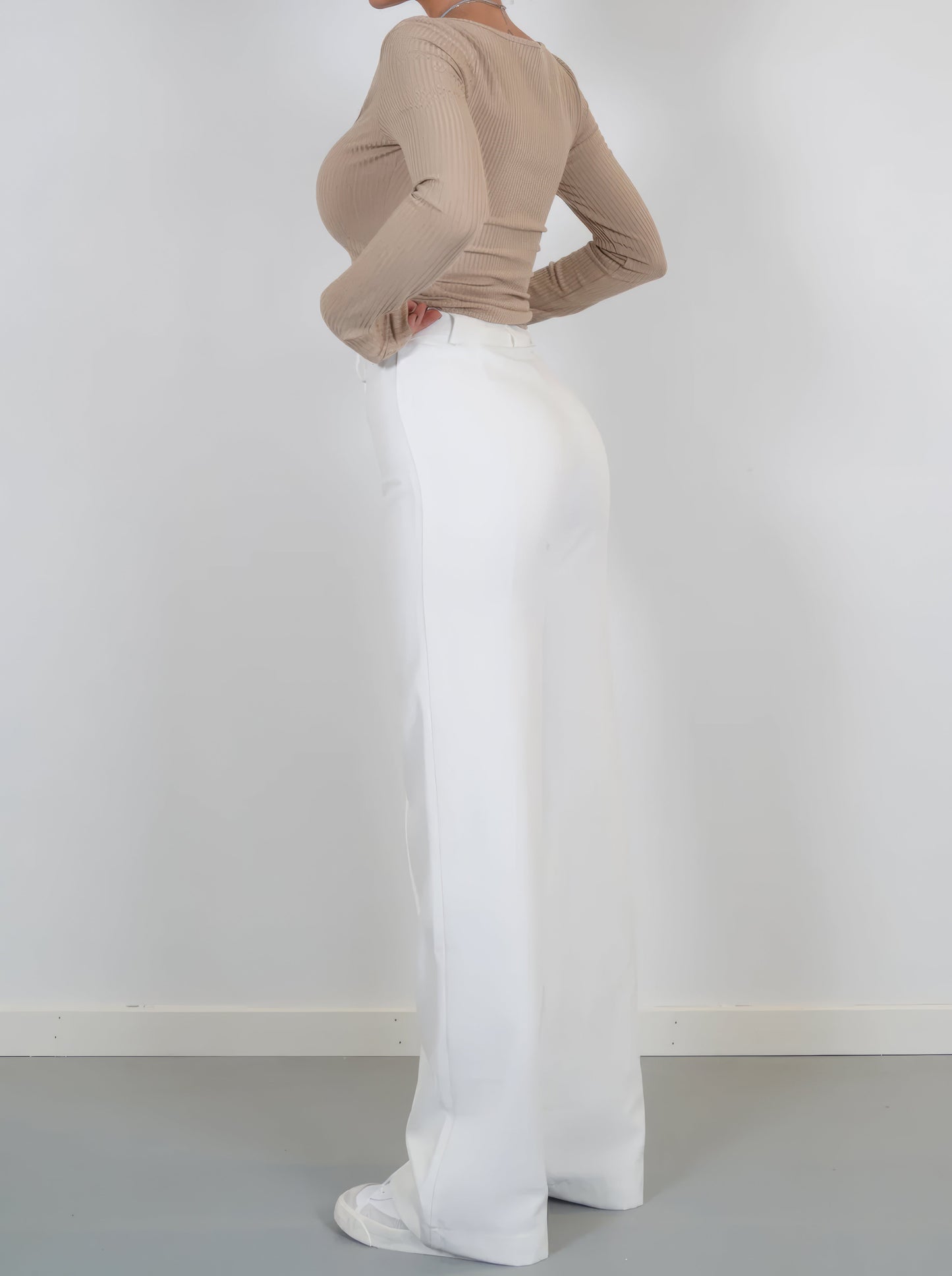 Floréa - Elegante Pantaloni Stretch a Vita Alta con Gamba Dritta per Donne