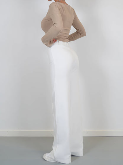 Floréa - Elegante Pantaloni Stretch a Vita Alta con Gamba Dritta per Donne