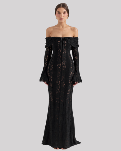 Abito Maxy Elegante in Pizzo per Donne – Abito da Sera Off-Shoulder con Silhouette Sottile