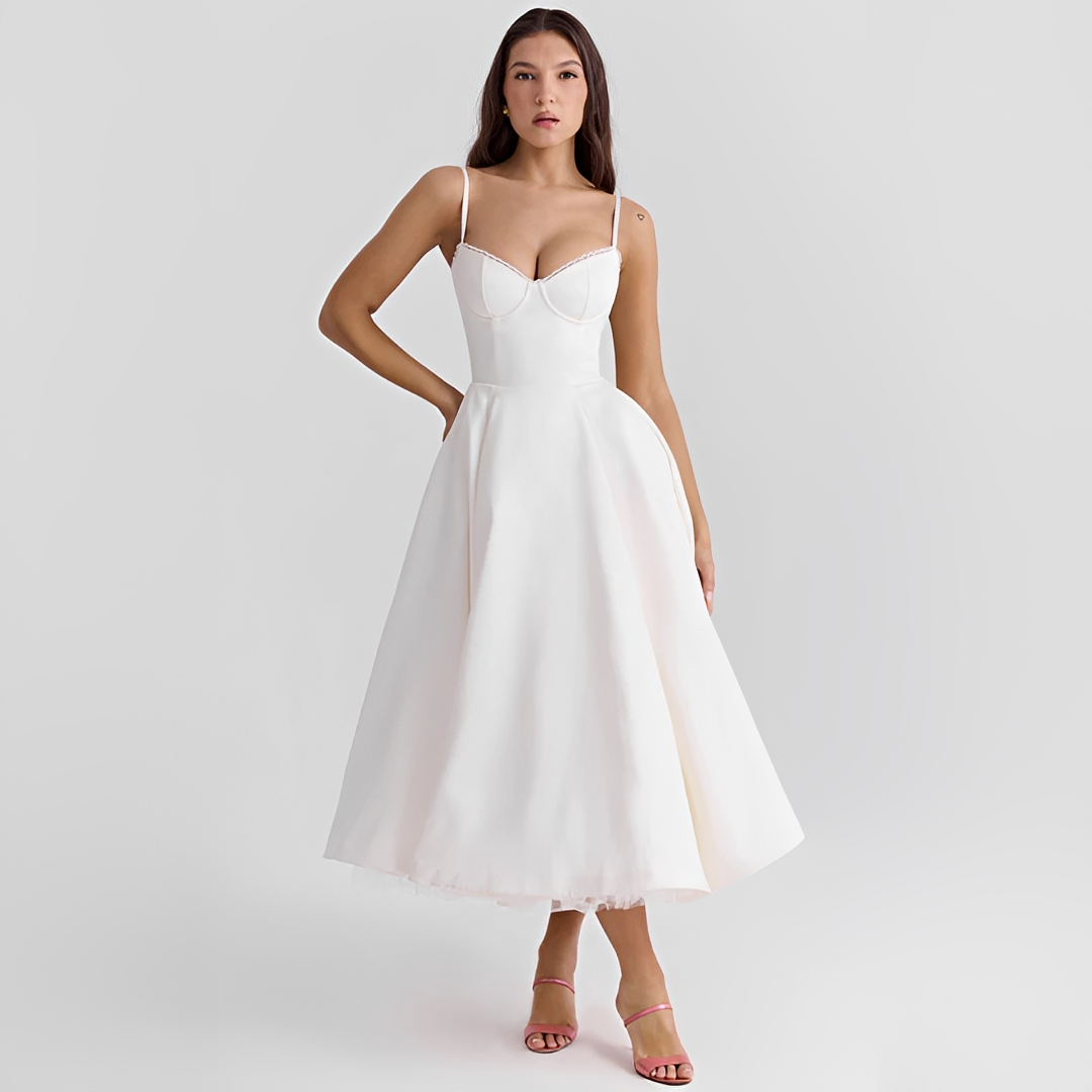 Faylise - Abito Corsetto da Donna per Primavera e Estate, Gonna Svasata, Sottile, Spalline Lunghe