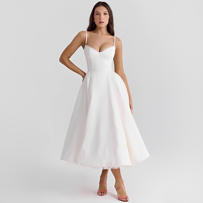 Faylise - Abito Corsetto da Donna per Primavera e Estate, Gonna Svasata, Sottile, Spalline Lunghe
