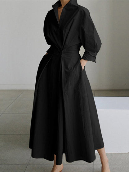 Elegante vestito midi a camicia per donne con vita sagomata e taglio fluido