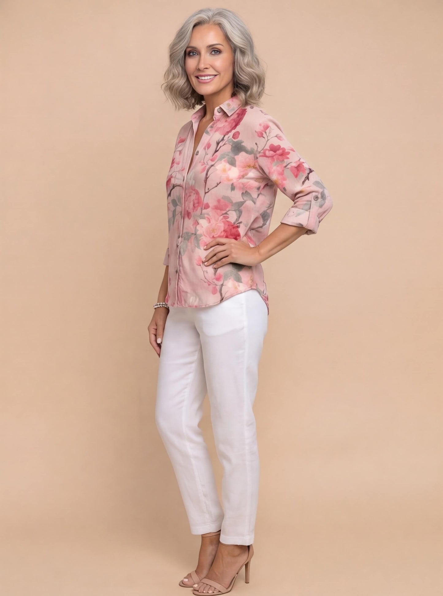 Blusa leggera da donna con stampa floreale – Camicia ariosa con bottoni e taglio elegante