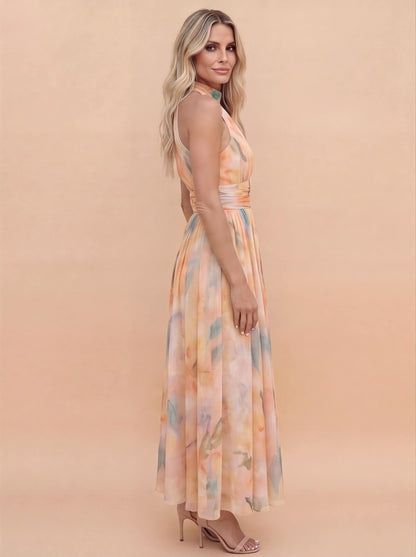 Elegante Maxikleid für Damen – Luftiges Sommerkleid mit Halterneck & fließendem Fall