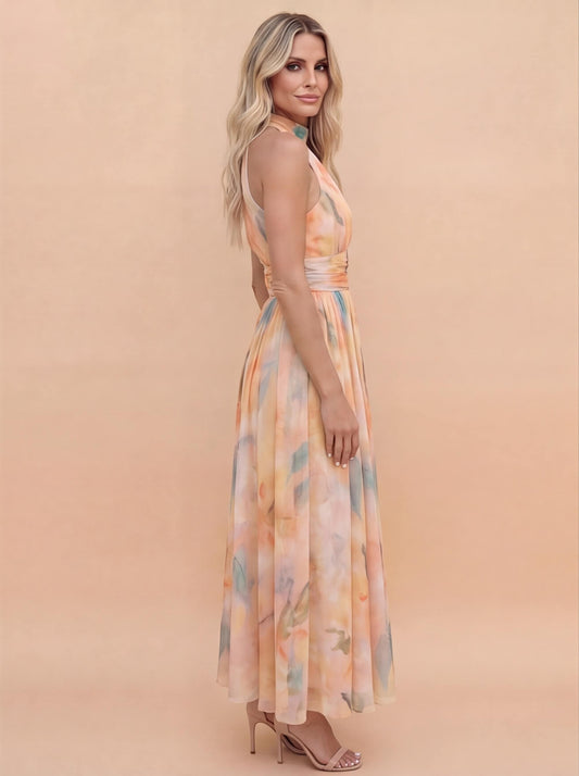 Elegante Maxikleid für Damen – Luftiges Sommerkleid mit Halterneck & fließendem Fall