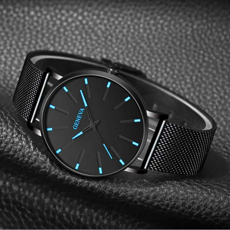 Orologio da uomo minimalista con cinturino in acciaio inossidabile a maglia – Orologio al quarzo elegante dal design moderno