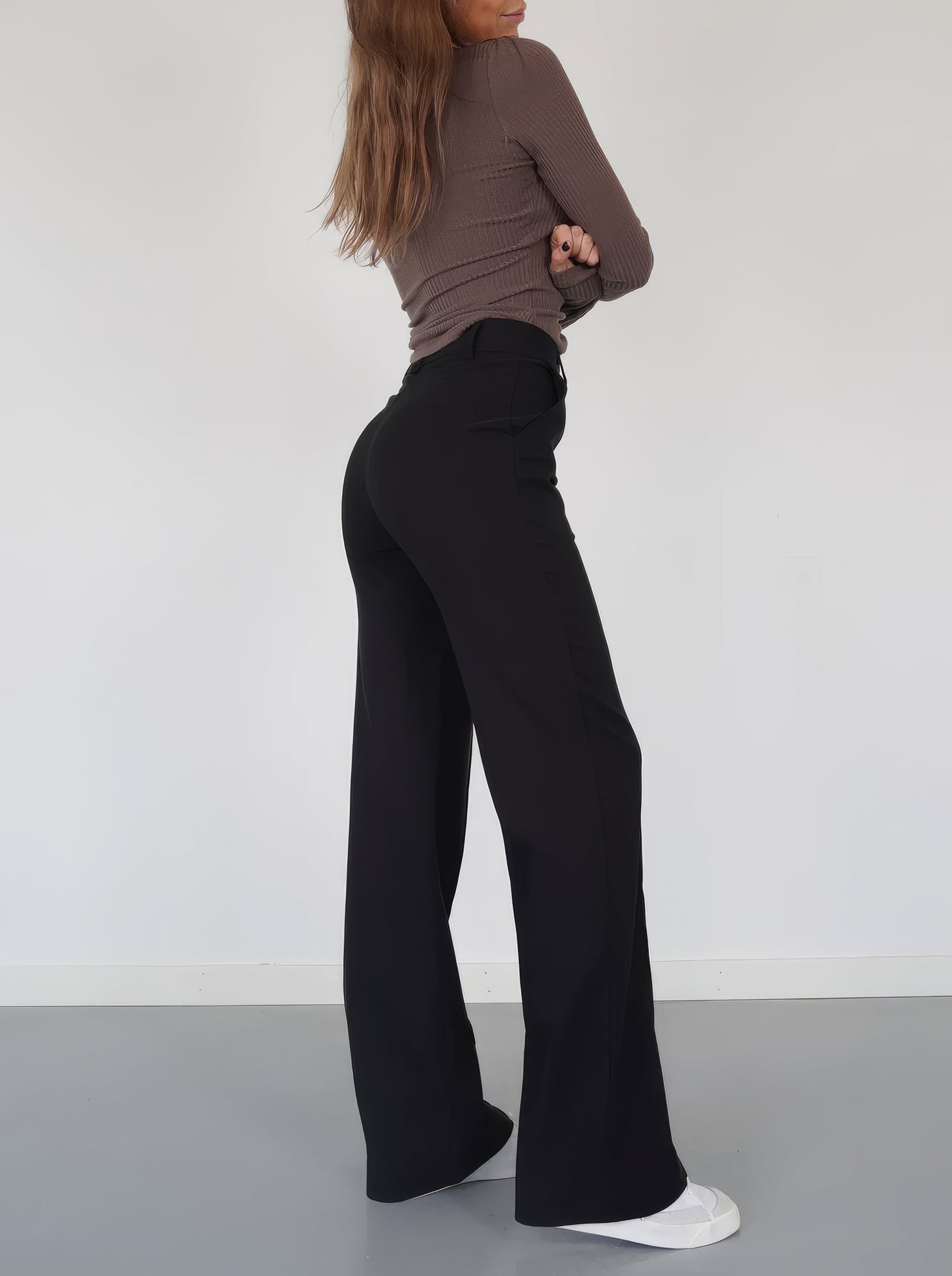 Floréa - Elegante Pantaloni Stretch a Vita Alta con Gamba Dritta per Donne