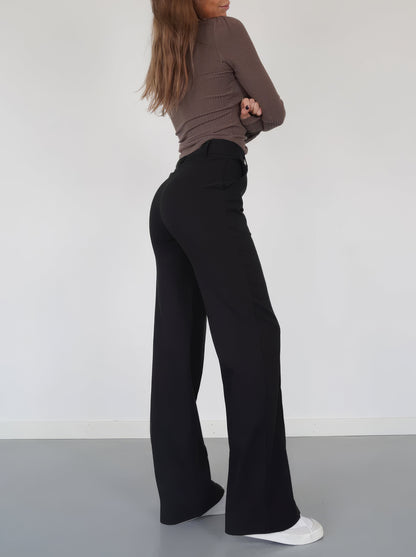 Floréa - Elegante Pantaloni Stretch a Vita Alta con Gamba Dritta per Donne