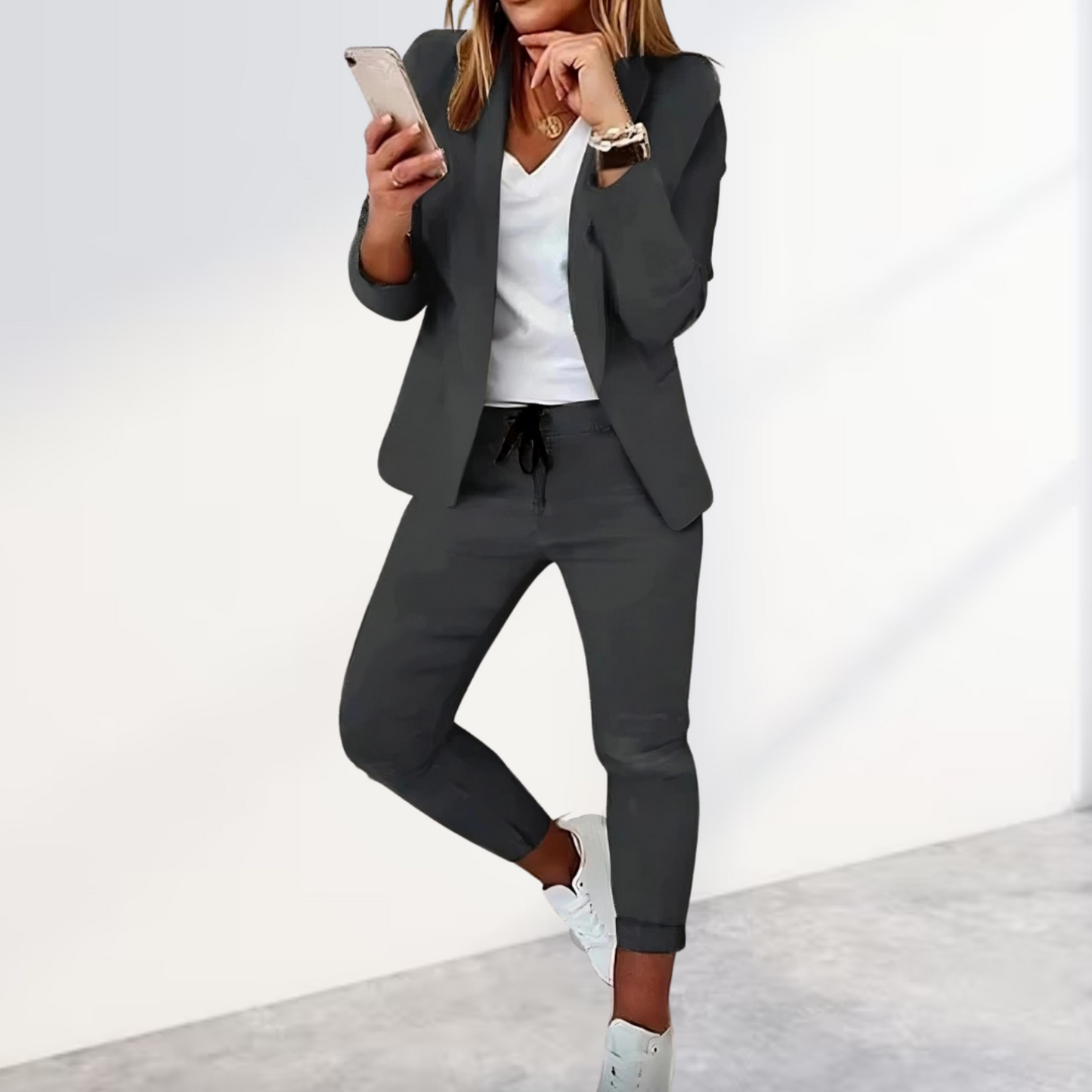 Set elegante da donna 2 pezzi con blazer e pantaloni jogger – Comodo, Moderno e Business-Casual