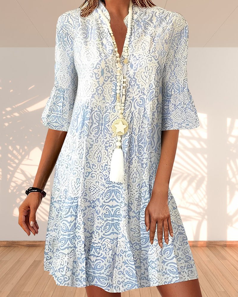 Marielle - Abito Tunica Boho con Stampa | Viscosa Leggera | Maniche Svasate