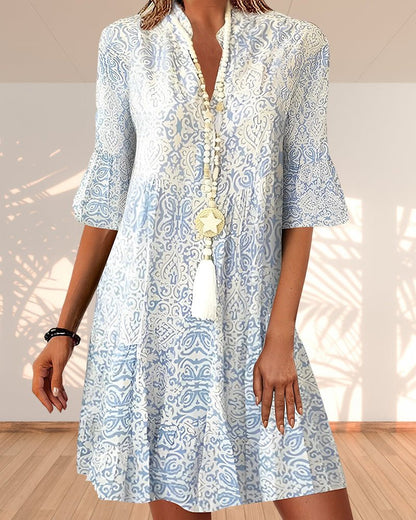 Marielle - Abito Tunica Boho con Stampa | Viscosa Leggera | Maniche Svasate