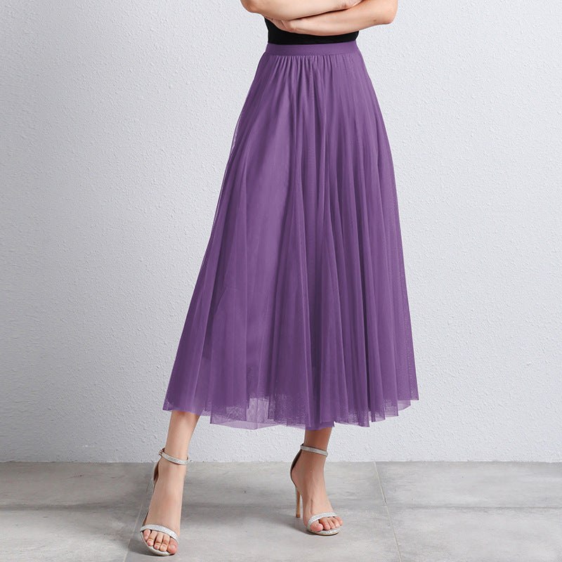 Gonna Midi Elegante in Tulle per Donna – Gonna Plissettata a Vita Alta per Look Stilosi