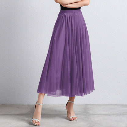 Gonna Midi Elegante in Tulle per Donna – Gonna Plissettata a Vita Alta per Look Stilosi