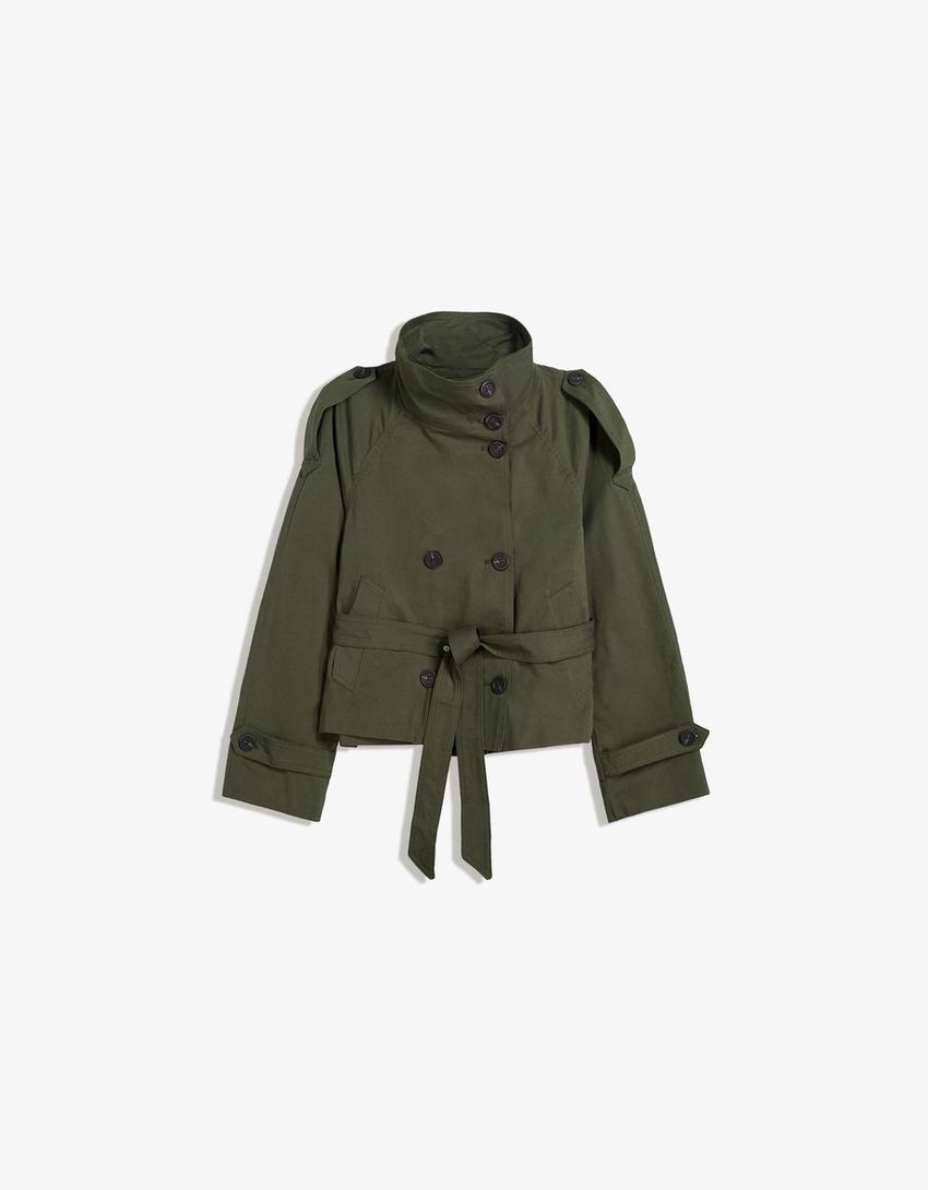 Elvire - Trench corto primaverile alla moda per donne, con bottoni e cintura in vita