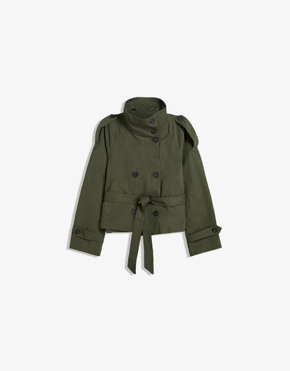 Elvire - Trench corto primaverile alla moda per donne, con bottoni e cintura in vita