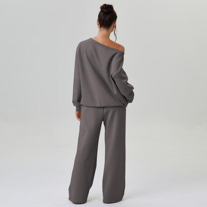 Set da lounge donna alla moda con felpa a spalla unica – Comodo due pezzi con pantaloni larghi