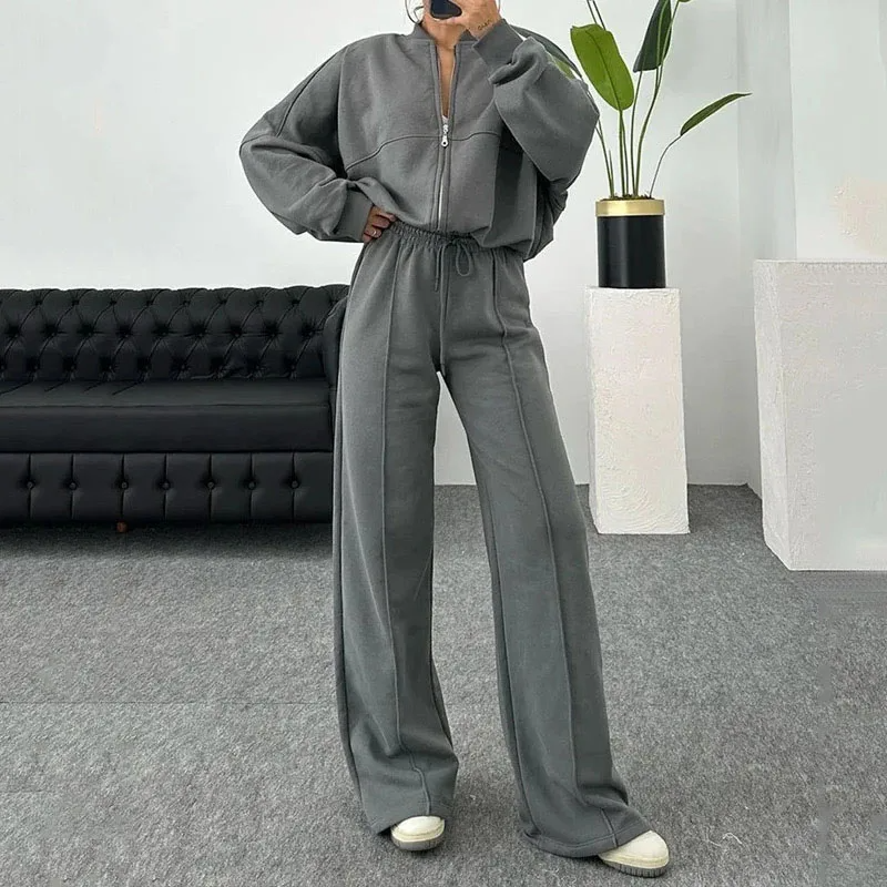 Séraphine - Completo da donna in felpa Elengate comodo con vita alta e giacca a maniche larghe