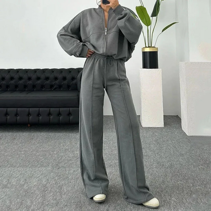 Séraphine - Completo da donna in felpa Elengate comodo con vita alta e giacca a maniche larghe