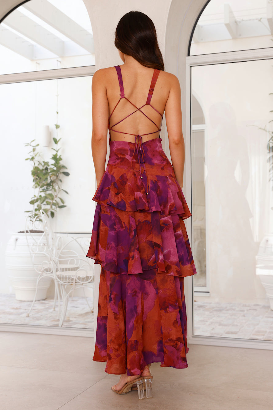 Abito Maxi Fluttuante con Volant e Profondo Scollatura a V per Donne – Elegante Abito Estivo con Dettaglio sulla Schiena