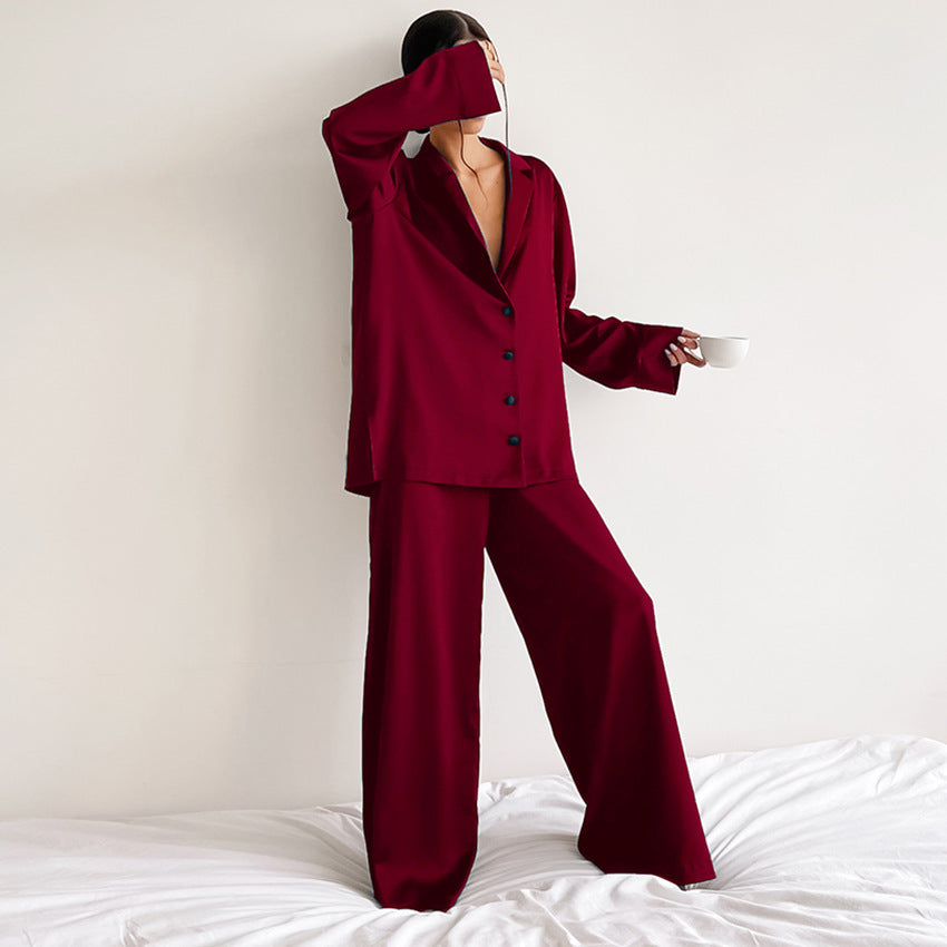 Noélya - Set Pigiama da Donna in Satin Lussuoso con Maglietta a Maniche Lunghe e Pantaloni Lunghi