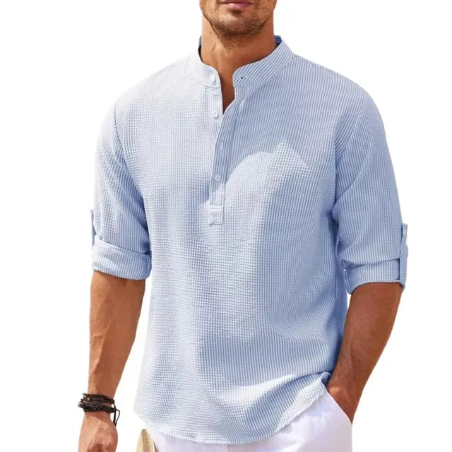 Camicia Henley a struttura a waffle leggera per uomini – Maglietta casual traspirante con colletto alto