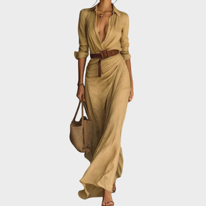 Férelle - Abito camicia lungo e leggero per primavera e estate, con cintura inclusa, per una bellissima silhouette femminile