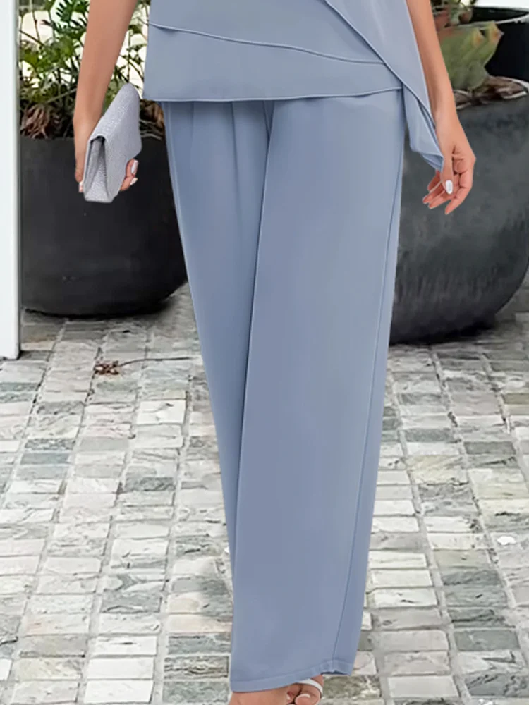 Jorielle - Elegante completo estivo da donna con top asimmetrico e pantaloni in tessuto traspirante
