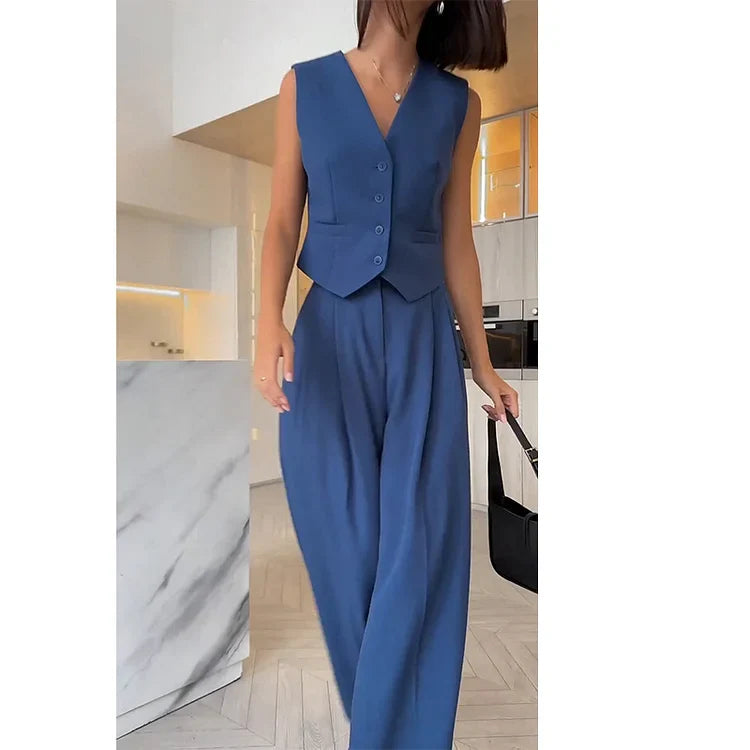Lioréa - Completo primaverile in due pezzi per donne: Gilet e pantaloni a vita alta | Stile casual e professionale