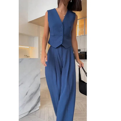Lioréa - Completo primaverile in due pezzi per donne: Gilet e pantaloni a vita alta | Stile casual e professionale