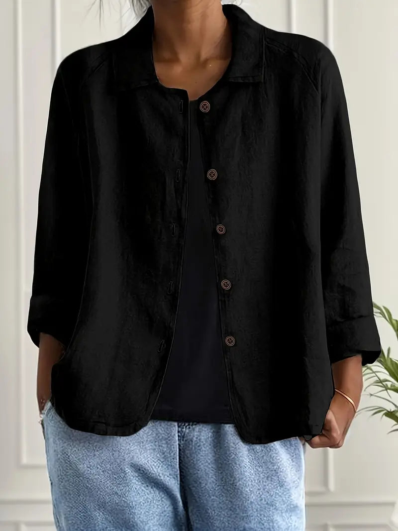 Blusa leggera in lino con bottoni e taglio morbido per donne – Traspirante ed Elegante
