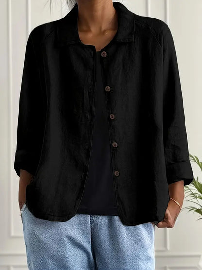Blusa leggera in lino con bottoni e taglio morbido per donne – Traspirante ed Elegante