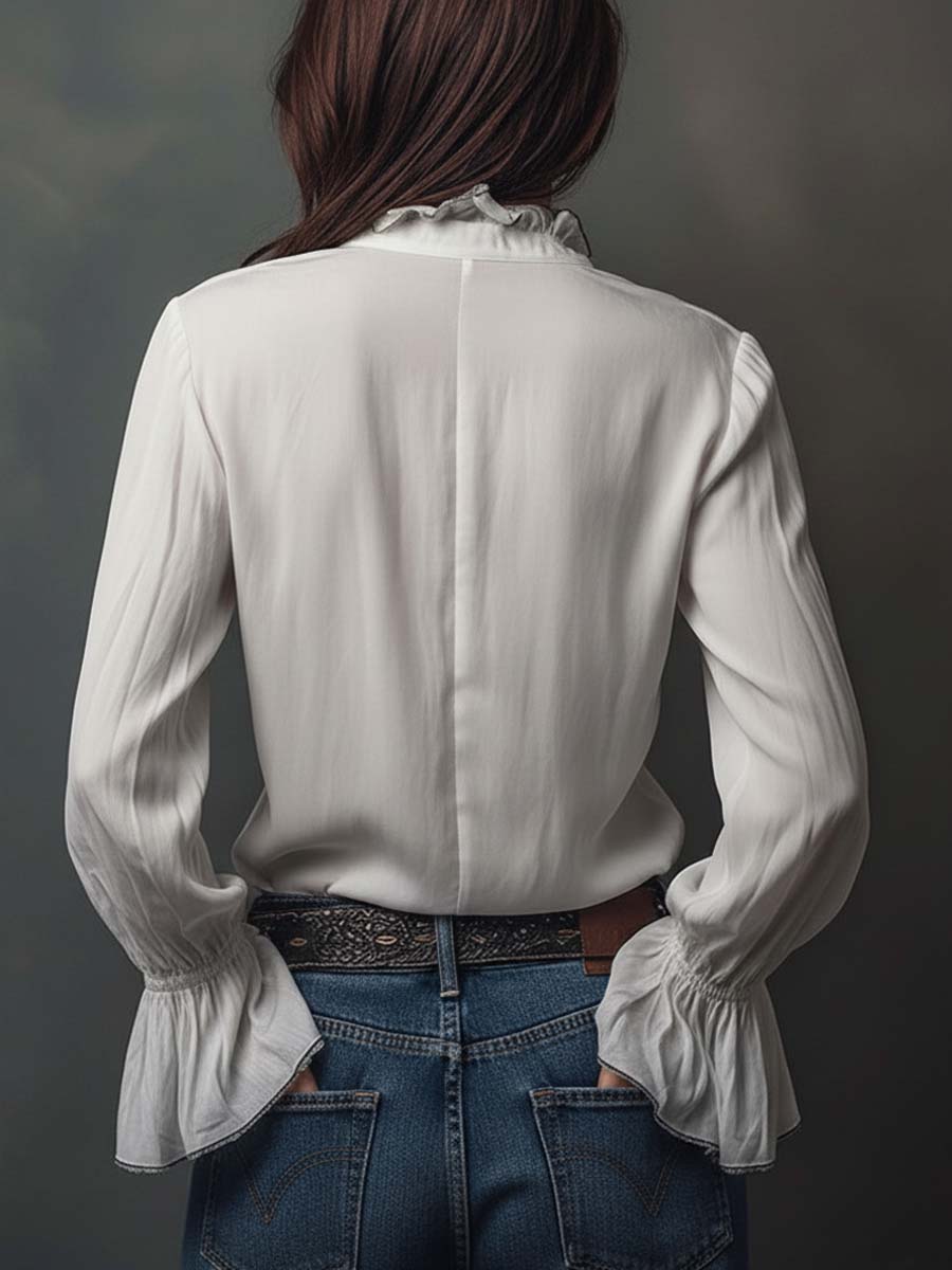 Ambréline - Blusa Bianca Romantica per Donne con Maniche Lunghe e Ampie