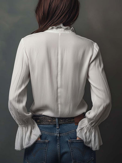 Ambréline - Blusa Bianca Romantica per Donne con Maniche Lunghe e Ampie