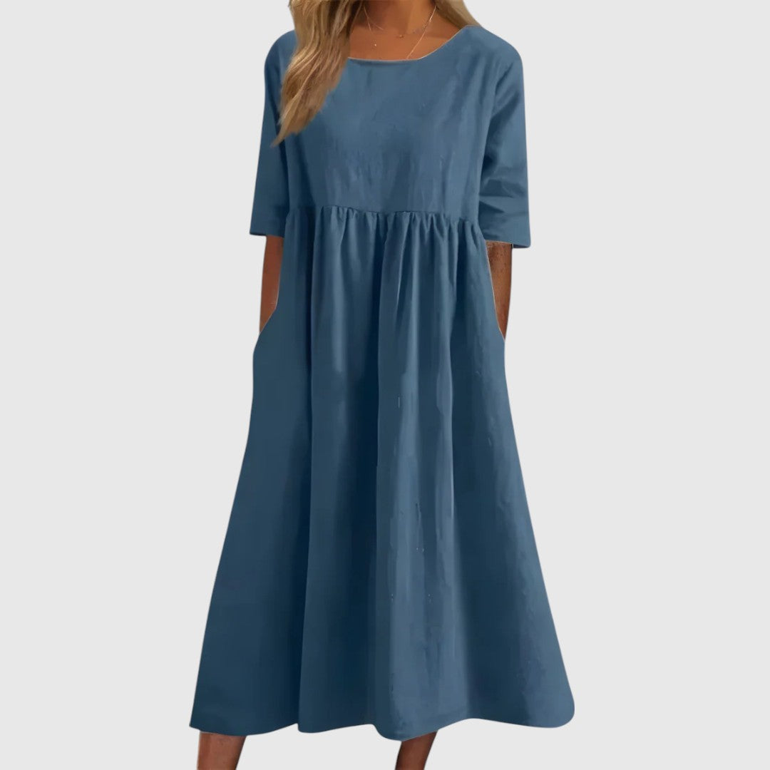 Séphira - Abito Elegante, Comodo e Leggero per Primavera e Estate, con Maniche 3/4 e Collo Rotondo, in Unico Colore