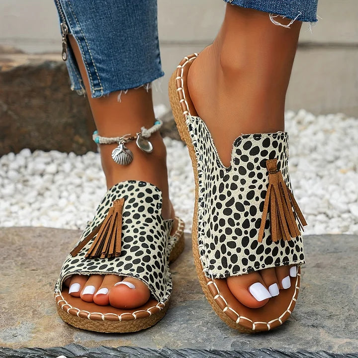 Sandali Boho con Frange per Donna – Comode Ciabatte Estive con Stampa Ethno