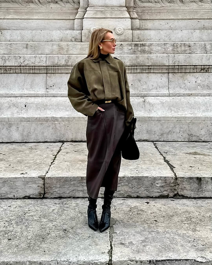 Esméline - Elegante Giacca Primaverile Oversize in Ecopelle e Pelle Sintetica con Collo e Zip per Donne