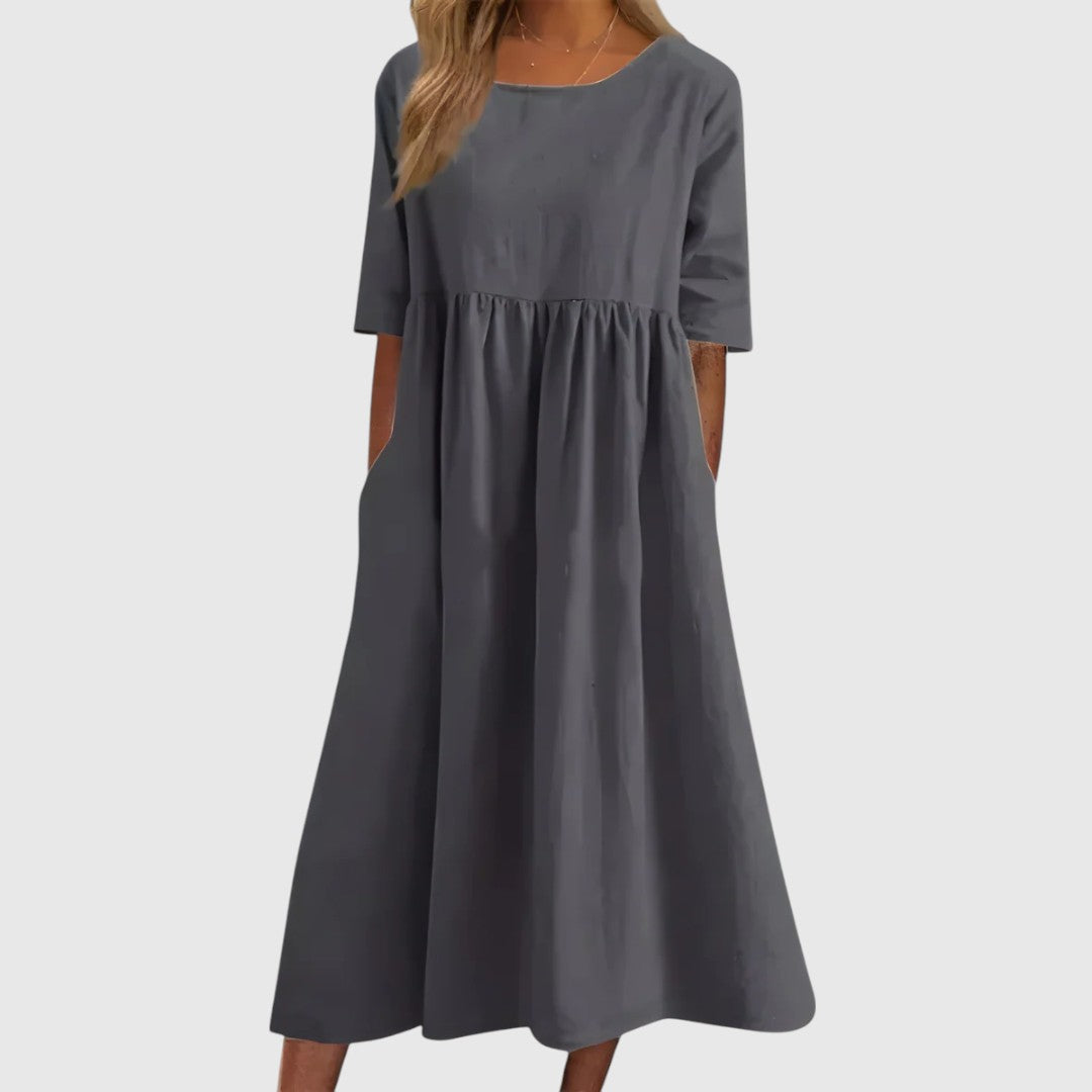 Séphira - Abito Elegante, Comodo e Leggero per Primavera e Estate, con Maniche 3/4 e Collo Rotondo, in Unico Colore