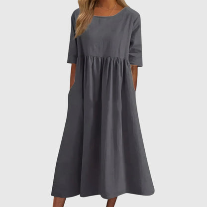 Séphira - Abito Elegante, Comodo e Leggero per Primavera e Estate, con Maniche 3/4 e Collo Rotondo, in Unico Colore