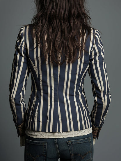 Oréliane - Blazer Vintage Aderente in Boho-Chic con Fiori e Strisce per Donne