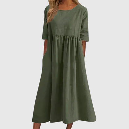 Séphira - Abito Elegante, Comodo e Leggero per Primavera e Estate, con Maniche 3/4 e Collo Rotondo, in Unico Colore