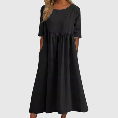 Séphira - Abito Elegante, Comodo e Leggero per Primavera e Estate, con Maniche 3/4 e Collo Rotondo, in Unico Colore