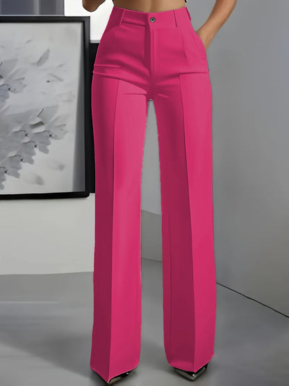 Elegante pantalone in tessuto a vita alta per donne – Pantalone business ampio con gamba dritta