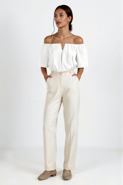Elegante Blusa Off-Shoulder per Donne con scollatura a V – Top Estivo Leggero