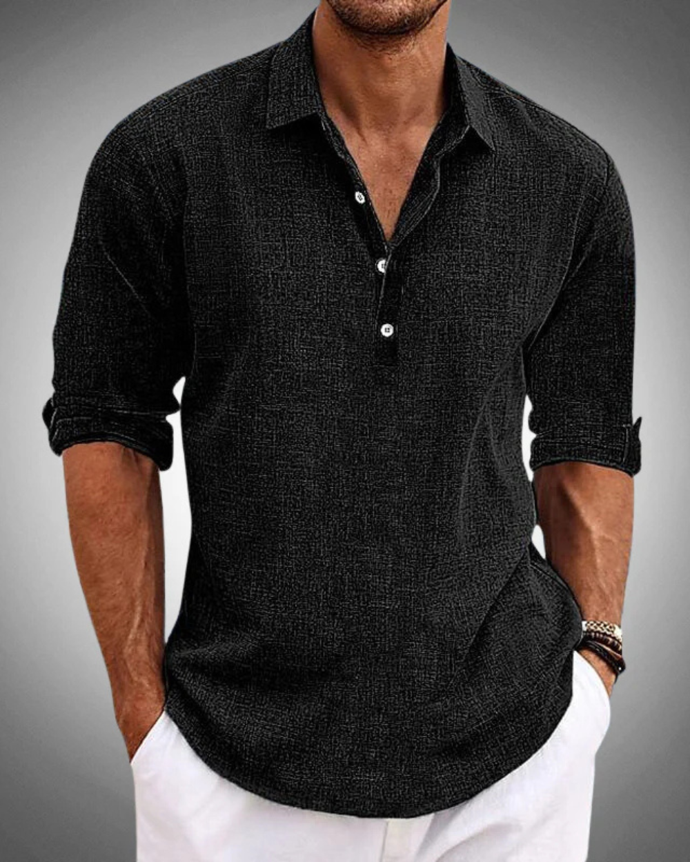 Camicia di lino con colletto Kent per uomo – Camicia casual leggera con bottoni