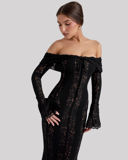 Abito Maxy Elegante in Pizzo per Donne – Abito da Sera Off-Shoulder con Silhouette Sottile