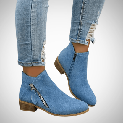 Zélyna - Eleganti Stivaletti Bassi in Camoscio per Donna, Primavera, con Cerniera e Tacco Basso, Monocromo