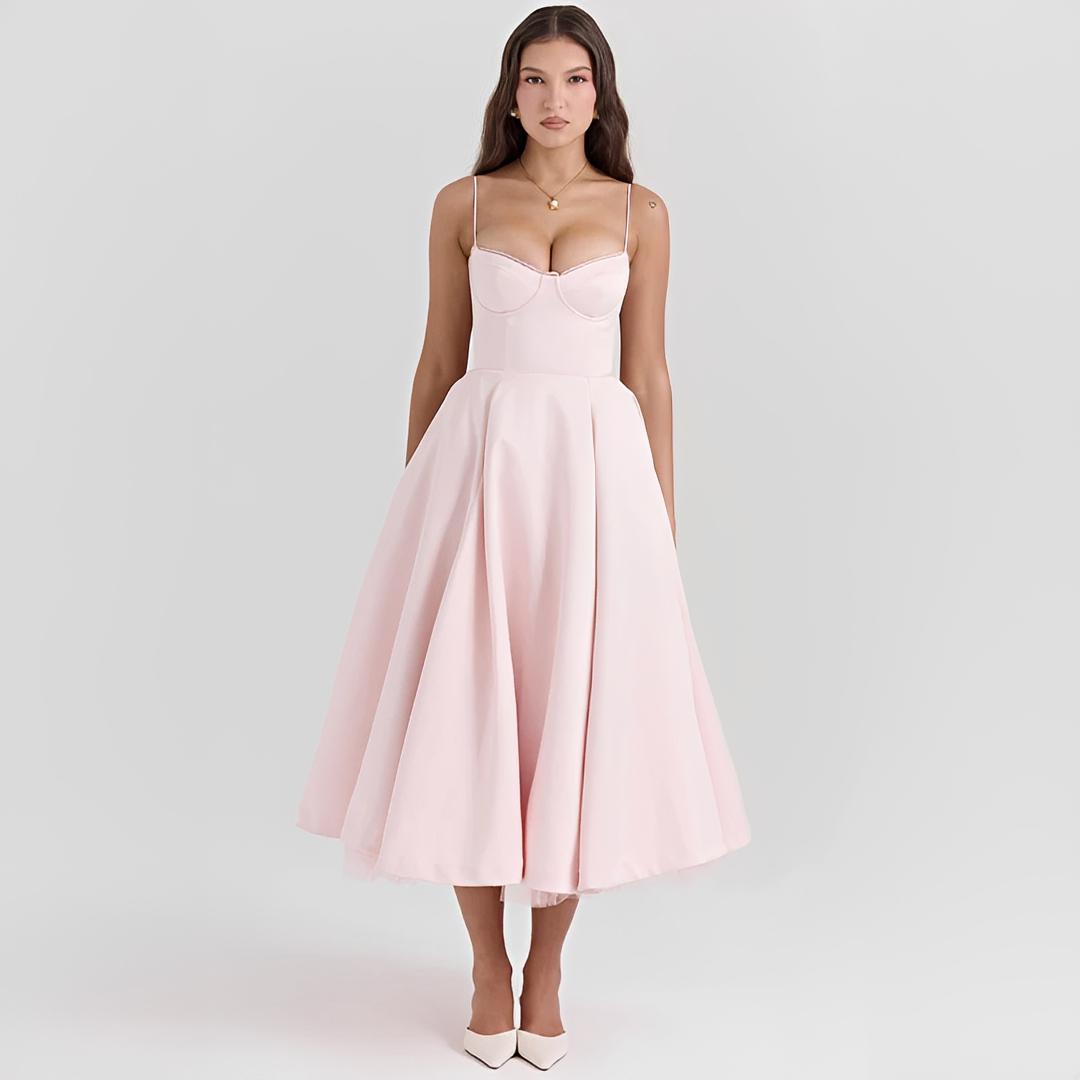 Faylise - Abito Corsetto da Donna per Primavera e Estate, Gonna Svasata, Sottile, Spalline Lunghe