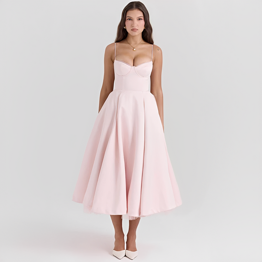 Faylise - Abito Corsetto da Donna per Primavera e Estate, Gonna Svasata, Sottile, Spalline Lunghe